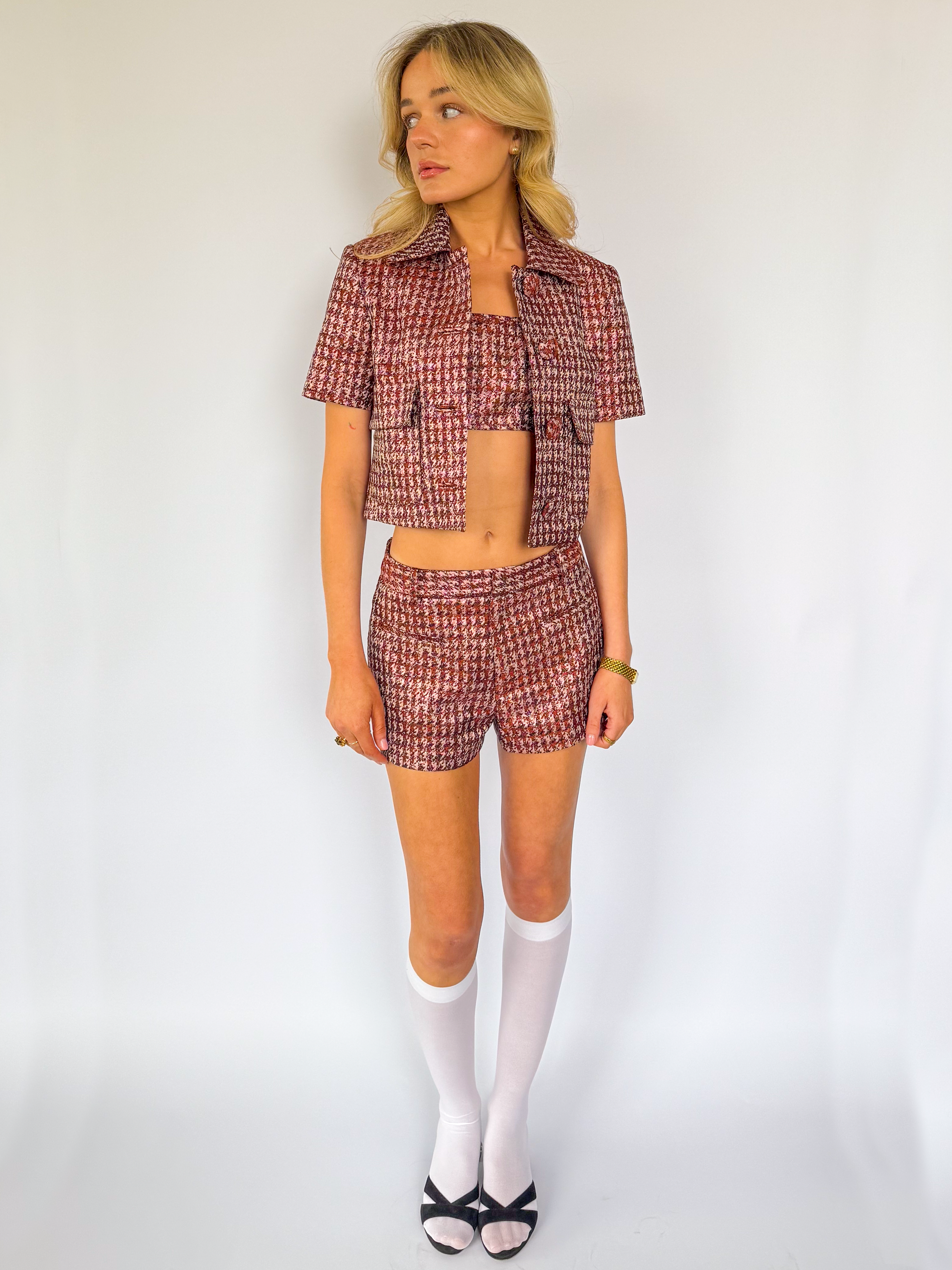 Aubrey Cropped Jacket in Lurex Herringbone Jacquard