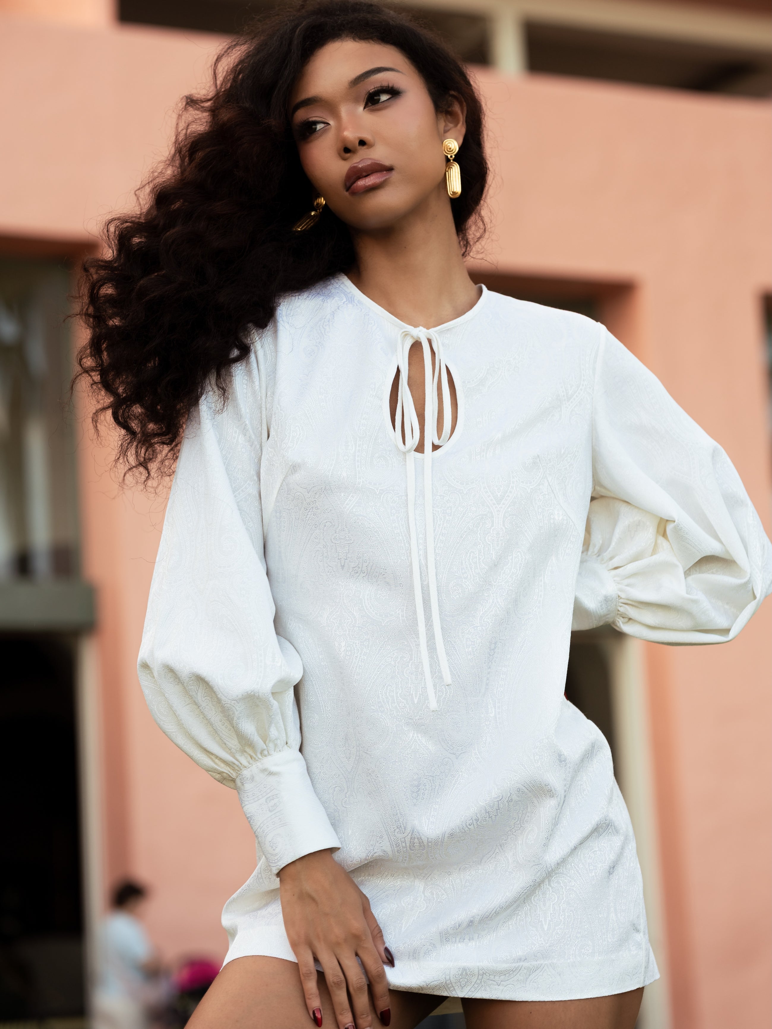 *Lila Mini Dress in Ivory Paisley Jacquard*