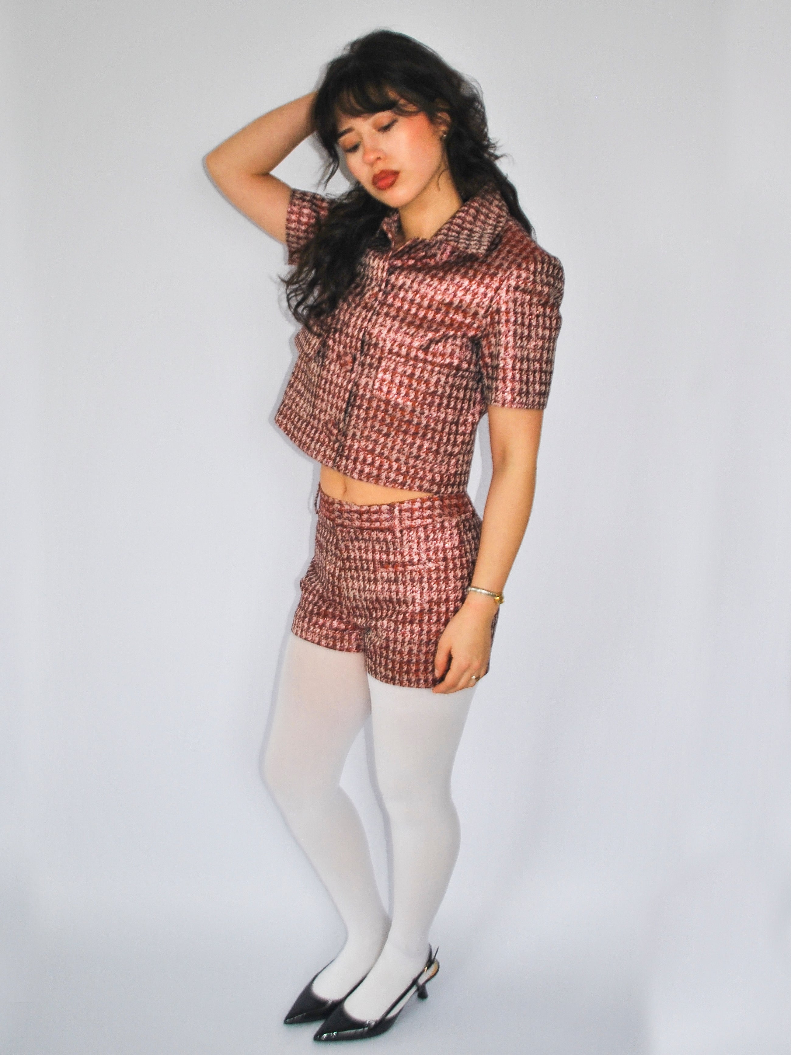 Aubrey Short in Lurex Herringbone Jacquard