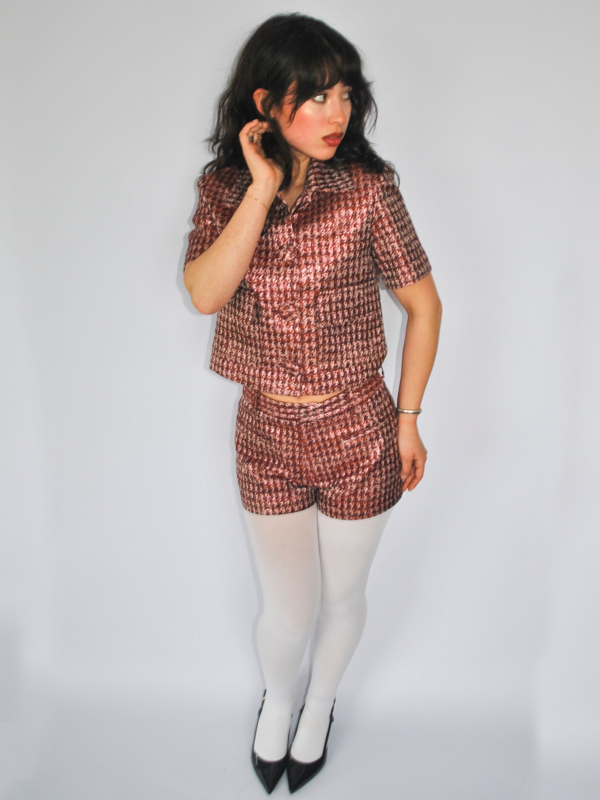 Aubrey Short in Lurex Herringbone Jacquard
