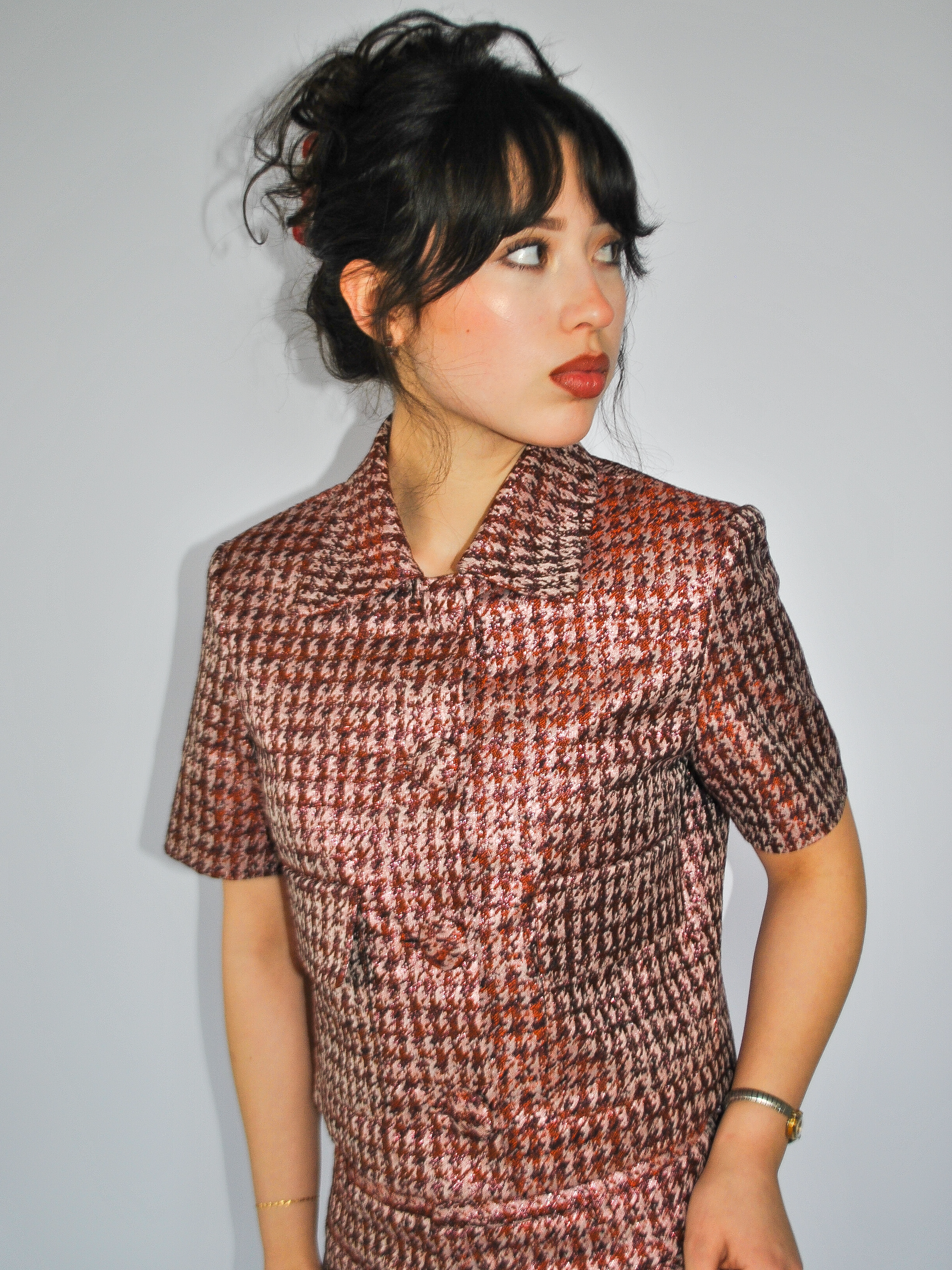 Aubrey Cropped Jacket in Lurex Herringbone Jacquard