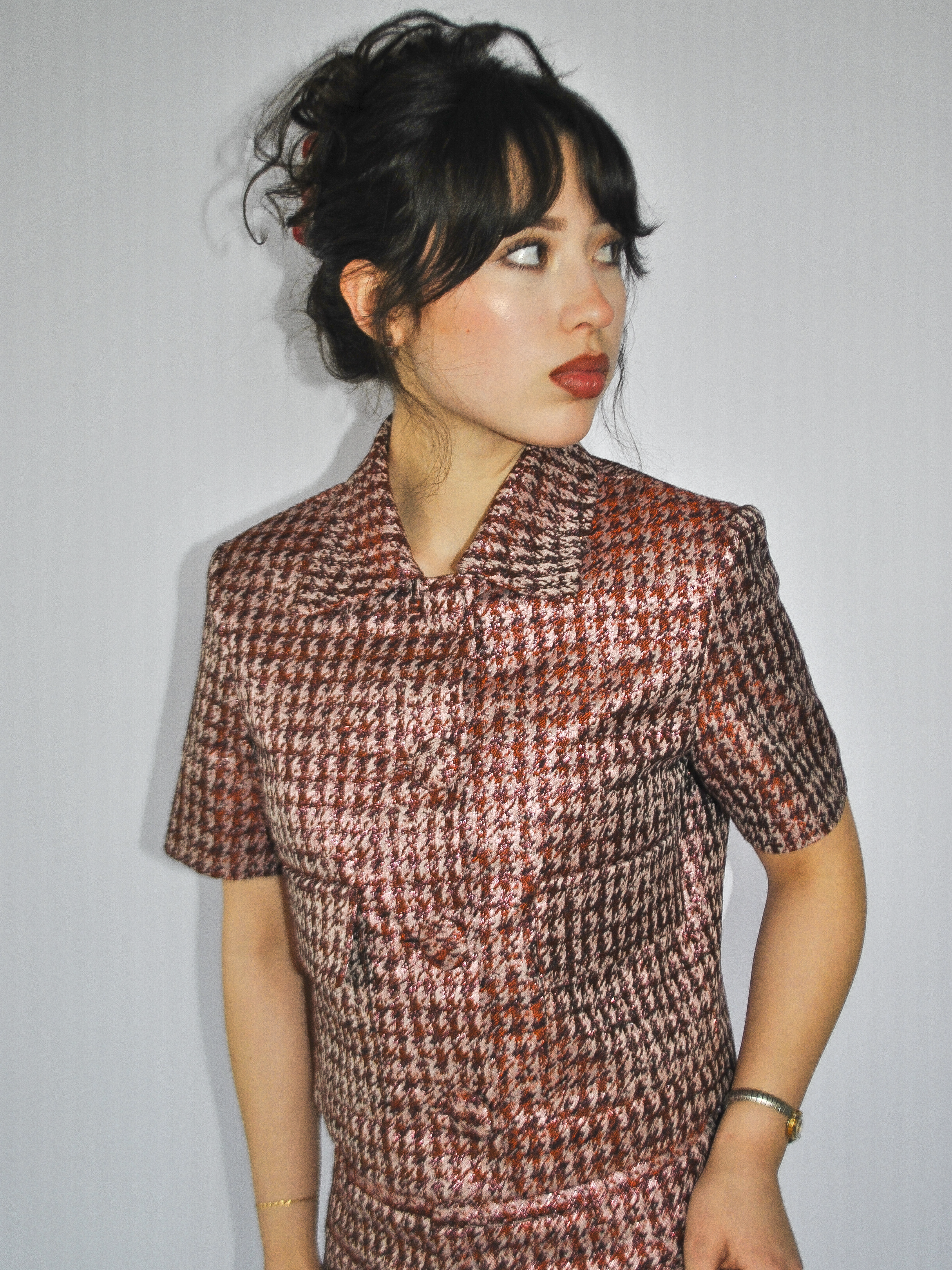 Aubrey Cropped Jacket in Lurex Herringbone Jacquard