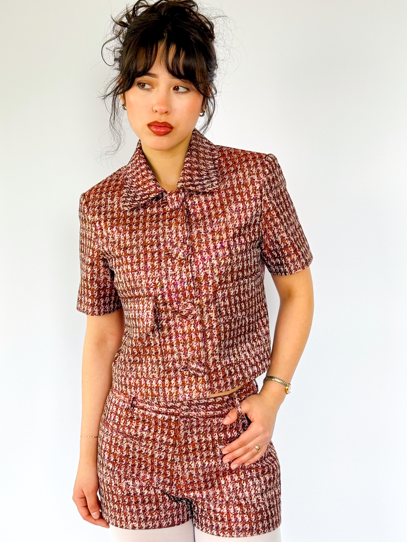 Aubrey Cropped Jacket in Lurex Herrinbone Jacquard