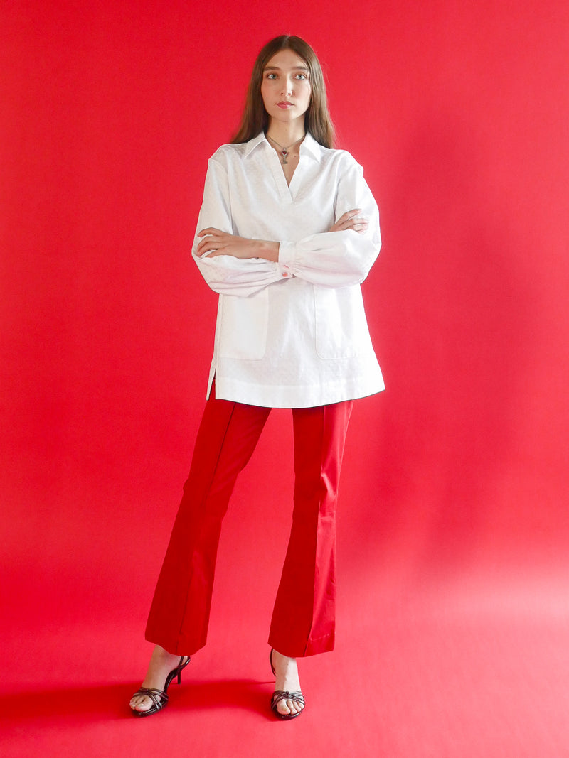 Vivienne Red Flare Pants in Herringbone