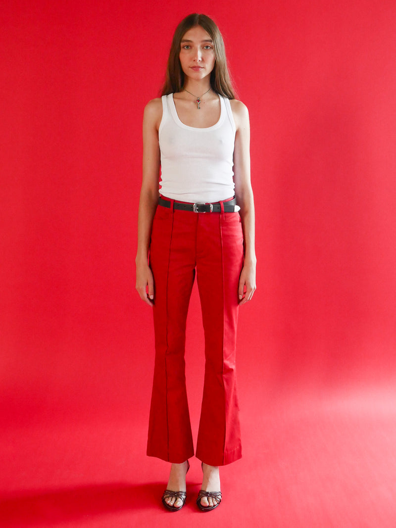 Vivienne Flare Pant in Red Cotton Herringbone