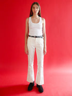 Vivienne Flare Pant in White Cotton Herringbone