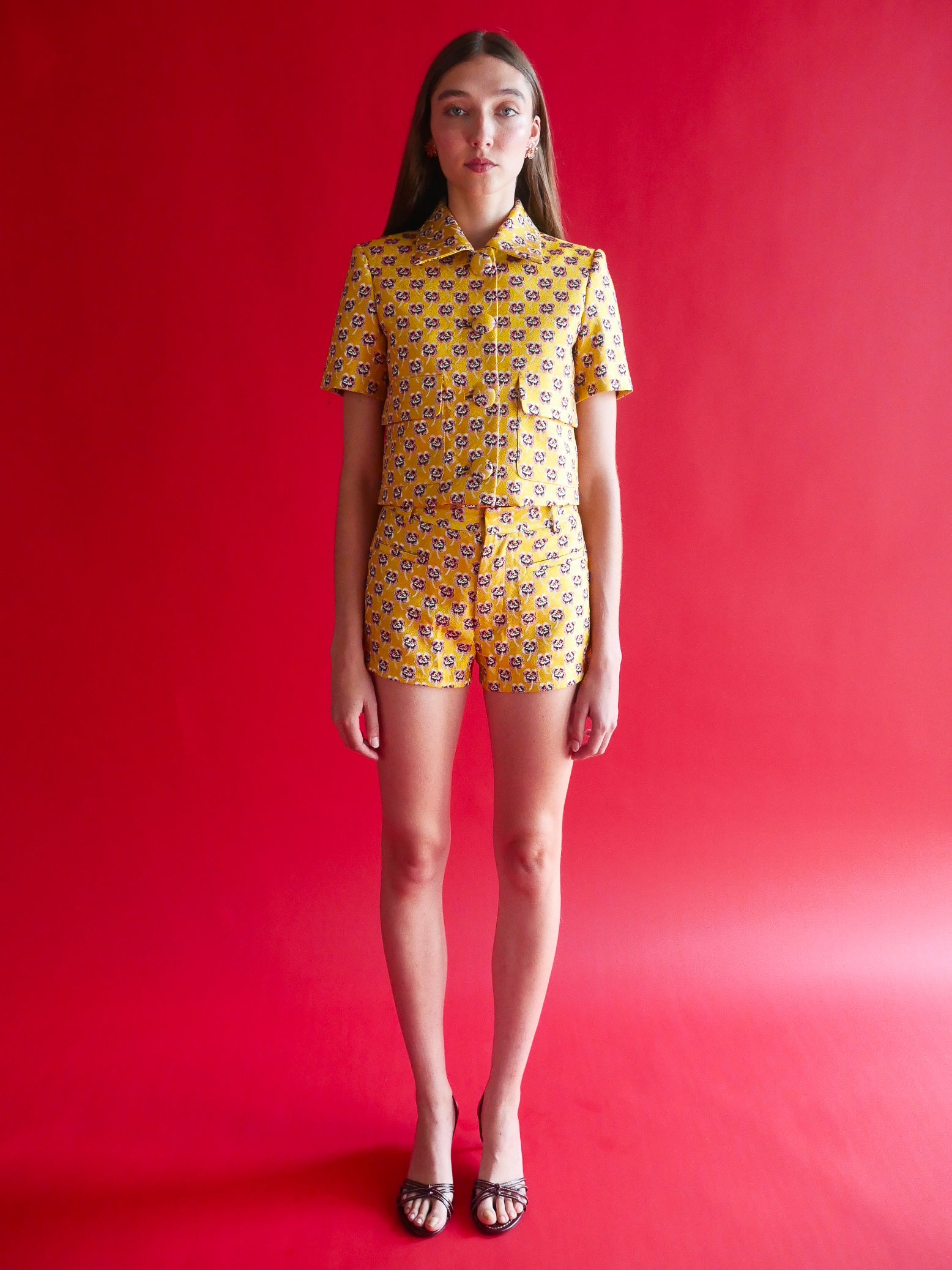Aubrey Cropped Jacket in Italian Floral Jacquard