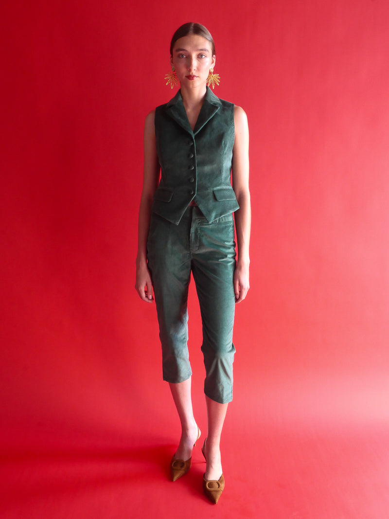 Celeste Tailored Forest Green Corduroy Vest